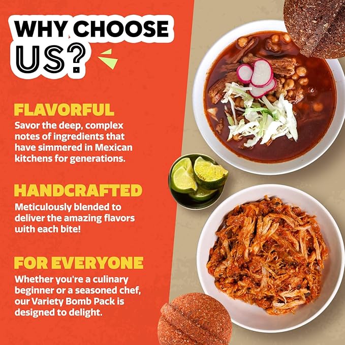 EZ Bombs Variety Pack – Pozole, Tinga & Birria Bomb Seasonings – Authentic Mexican Spice Mix for Tacos, Tortas, Nachos & Pozole Soup – Made with Real Chiles, Herbs & Spices for Quick, Flavorful Meals