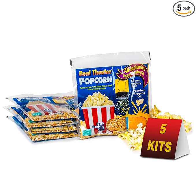 Wabash Valley Farms Real Theatre Popcorn: Popcorn Kernels for Popcorn Machine, Kernels, Popcorn Kit, Stove Top Popcorn, 5 pack Popcorn Kit