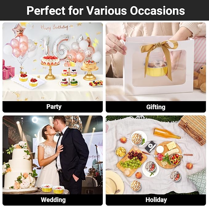 EUSOAR Disposable Ramekins, 25pcs 9oz Gold Creme Brulee Cups Cupcake Liners Holiday, Aluminum Pans with Lids Bakery Flan Bread Pie Tart Brownie Round Holders for Wedding Birthday Theme Party