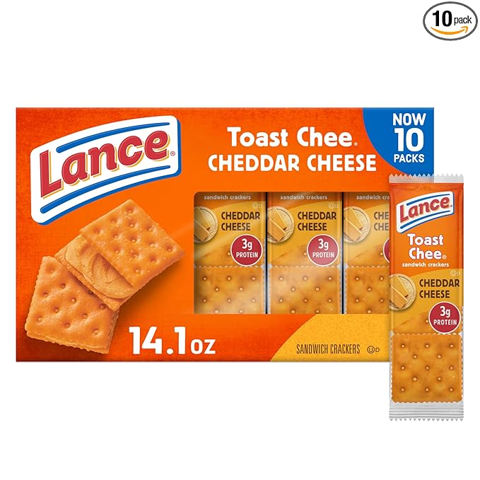 Lance Sandwich Crackers, ToastChee Cheddar, 10 Individually Wrapped Packs, 6 Sandwiches Each