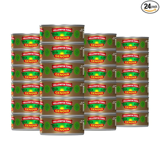 Genova Premium Yellowfin Tuna in Extra Virgin Olive Oil with Sea Salt, 5 Ounce Cans (Pack of 24), Wild Caught, Solid Light