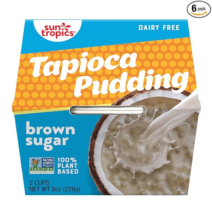 Sun Tropics Tapioca Pudding, Brown Sugar | Vegan Pudding, Dairy Free Pudding | Gluten Free, Low Sugar, Non-GMO | Ready-to-Eat Pudding Cups 4oz (Pack of 12 cups)
