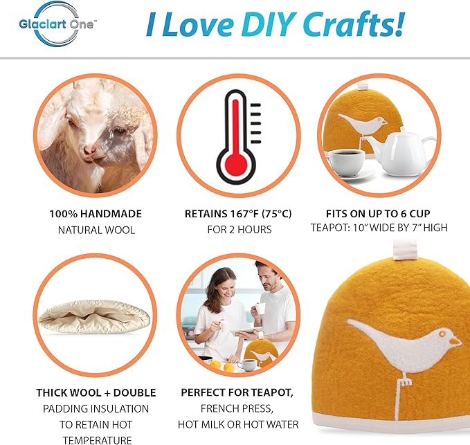 Glaciart One Wool Teapot Cozy Kettle Cover | Dome Shaped Large Tea Cosy, Kettle or French Press | Handmade & Needle Felted from Natural Wool | Warms Up to 2 Hours | Great as Gift