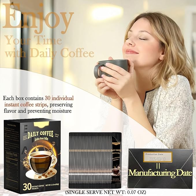 Instant Coffee 30 Packets Single Serve, Sugar Free -Medium Roast -Lightly Flavored, 100% Arabica Pure Black Coffee Powder, Organic Instant Coffee Sticks for Hot & Iced