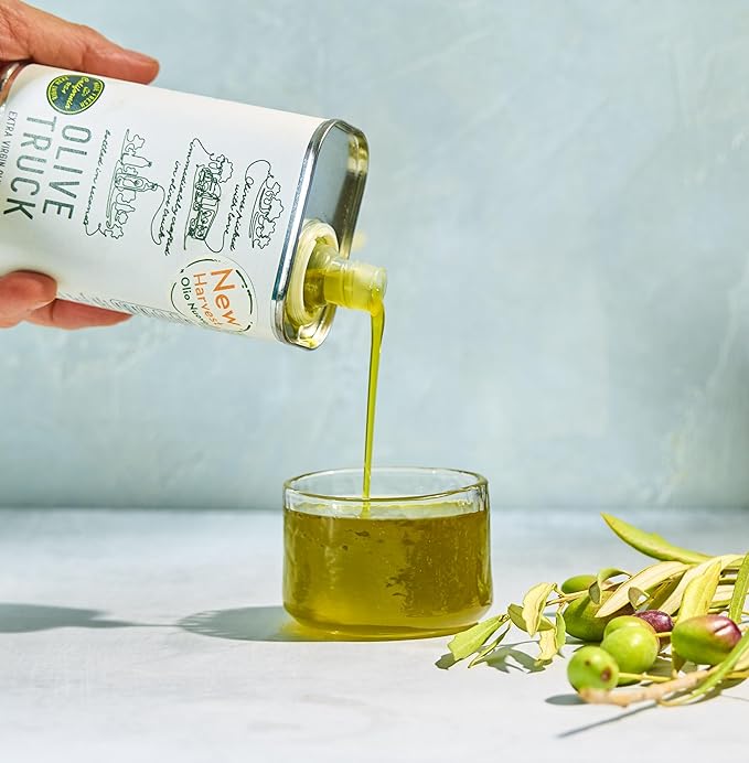 Olive Truck California Extra Virgin Olive Oil - Made from Early Harvest Olives, Authentic & Filtered, Glass Bottle, Cold-Pressed High Polyphenol Olive Oil, Tuscan Blend (Italian) 16.9 fl oz (Pack of 1)