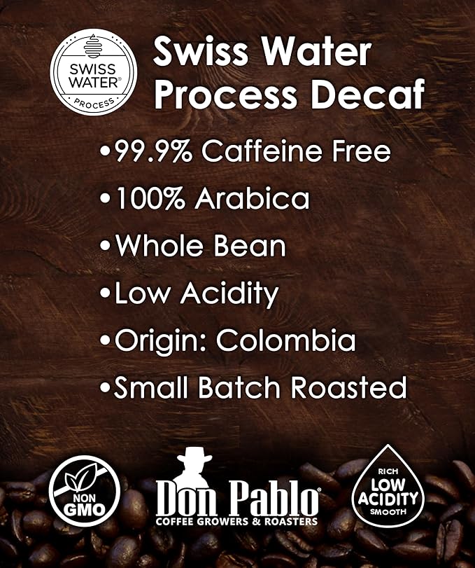 5LB Don Pablo Colombian Decaf - Swiss Water Process Decaffeinated - Medium-Dark Roast - Whole Bean Coffee - Low Acidity - 5 Pound (5 lb) Bag