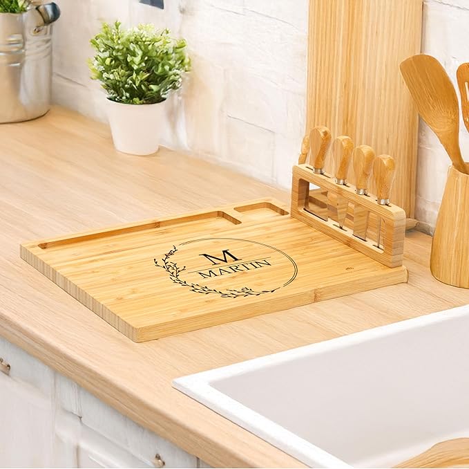 RoyalHouse Personalized Charcuterie Board, Custom Bamboo Engraved Cheese Board, Customized Gifts, Bridal Shower Gifts, Perfect for Personalized Wedding and Christmas Gift