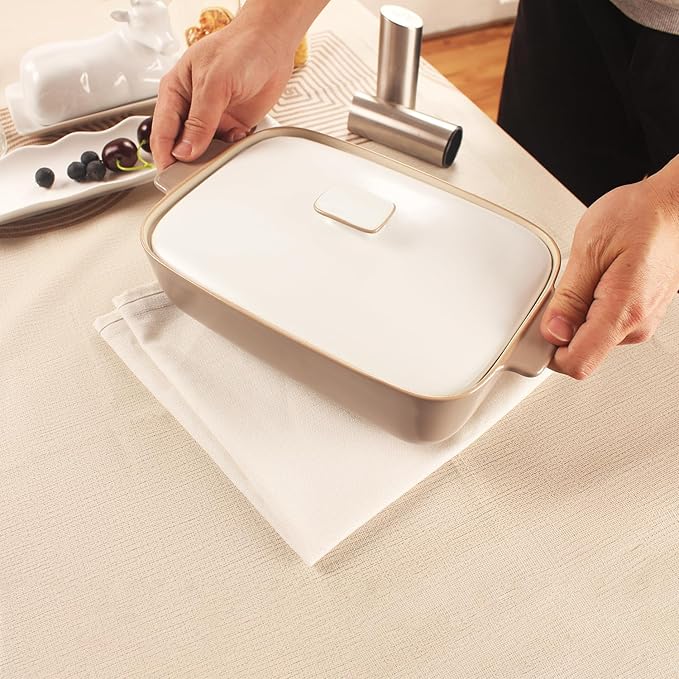 10" x 7" Casserole Dish 1.7 Quart Ceramic Bakeware Set with Lids, Chip and Crack Resistant Ceramic Casserole Dish with Handle 11.6 In, Microwave, Dishwasher, Oven, Freezer and Fridge Safe