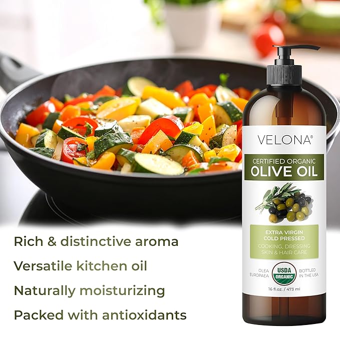 velona USDA Certified Organic Olive Oil - 8 Fl Oz | 100% Pure and Natural Carrier Oil | Extra Virgin, Unrefined, Cold Pressed | Cooking, Dressing, Face, Hair, Body & Skin Care | Use Today - Enjoy Results
