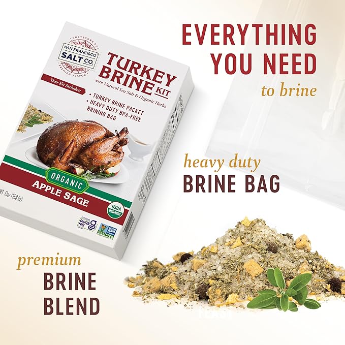 Organic Turkey Brine Kit - 13 oz. Apple Sage Brine with BPA-Free Brine Bag for Whole, Smoked, Oven-Roasted or Fried Turkey by San Francisco Salt Company