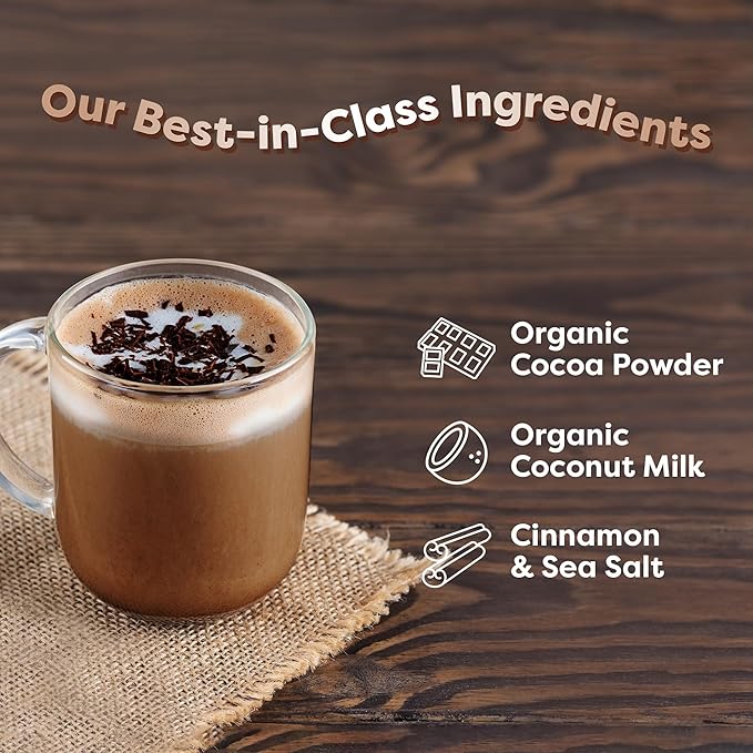 FlavCity Prebiotic Keto Hot Chocolate Mix - Vegan, Sugar & Dairy-Free Hot Chocolate - High Fiber, Low-Carb - 45 Calories per Serving - With Organic Cocoa & Coconut Milk Powder (20 Servings)