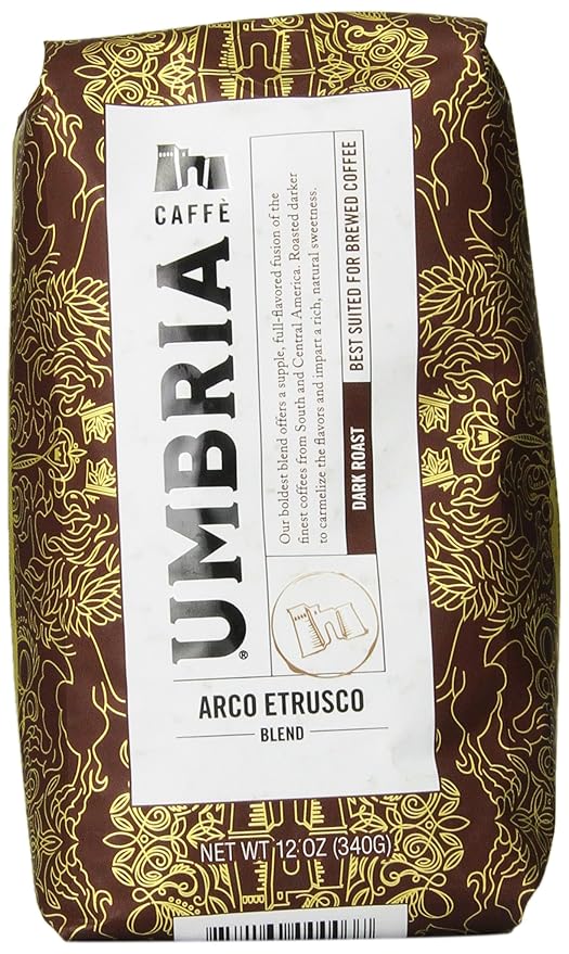 Caffe Umbria Fresh Seattle Whole Bean Roasted Coffee, Arco Etrusco Blend Dark Roast, 12 oz. Bag