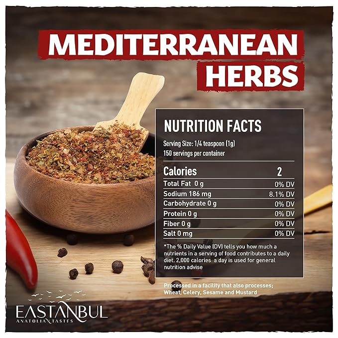 Eastanbul Mediterranean Seasoning, 5.29oz, Mediterranean Spice Blend, Herb & Salt Blend, Spiced Sea Salt and Herb Seasoning For Food, No Filler, No MSG, Vegan, Gluten Free