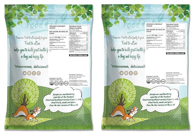 Food to Live Organic Brown Coconut Sugar, 15 Pounds ??Non-GMO, Pure Palm Sugar, Kosher, Vegan, Fair Trade, Unrefined, Granulated, Low Glycemic Sweetener, Highly Nutritious, Perfect for Baking, Bulk