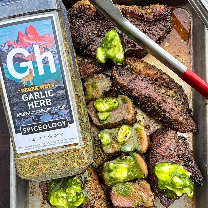 Spiceology & Derek Wolf - Garlic Herb - Argentinian-Inspired BBQ Rub - Barbeque Spices and Seasoning Blends - Use On: Lamb, Chicken, Chimichurri, Shrimp, Eggs and Vegetables - 18 oz