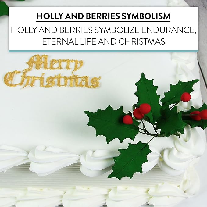 Global Sugar Art Christmas Cake Holly, 3-Leaf Sugar Cake Flower Spray, 5 Count by Chef Alan Tetreault