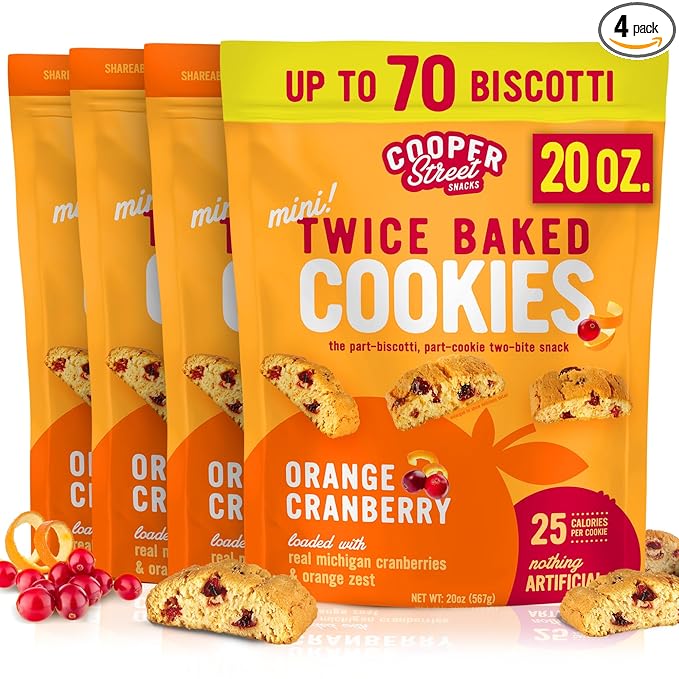 Cooper Street Twice Baked Mini Biscotti Italian Style Cookies - 5 Pound of Orange Cranberry Gourmet Cookies Ideal With Coffee Or Tea | Peanut and Dairy Free Low Sodium Breakfast or On-The-Go Snack