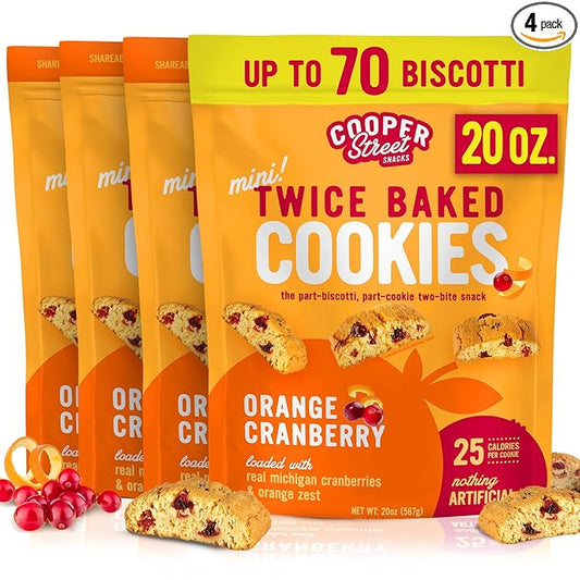 Cooper Street Twice Baked Mini Biscotti Italian Style Cookies - 5 Pound of Orange Cranberry Gourmet Cookies Ideal With Coffee Or Tea | Peanut and Dairy Free Low Sodium Breakfast or On-The-Go Snack