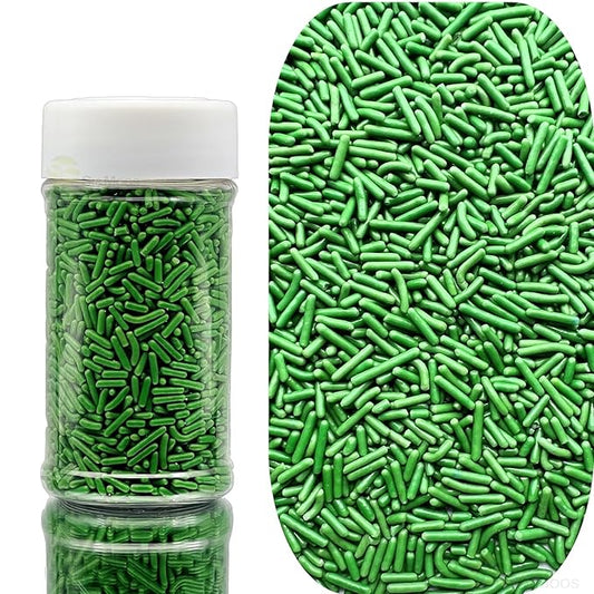 SE Si&Moos Green Sprinkles Edible Green Jimmies Soft Jimmy Sprinkles Halloween Cake Decorations Christmas Cookie Decorations for Topping Ice Cream, Cookies, Cakes, Cupcakes, Dessert Decorating 2.75 OZ