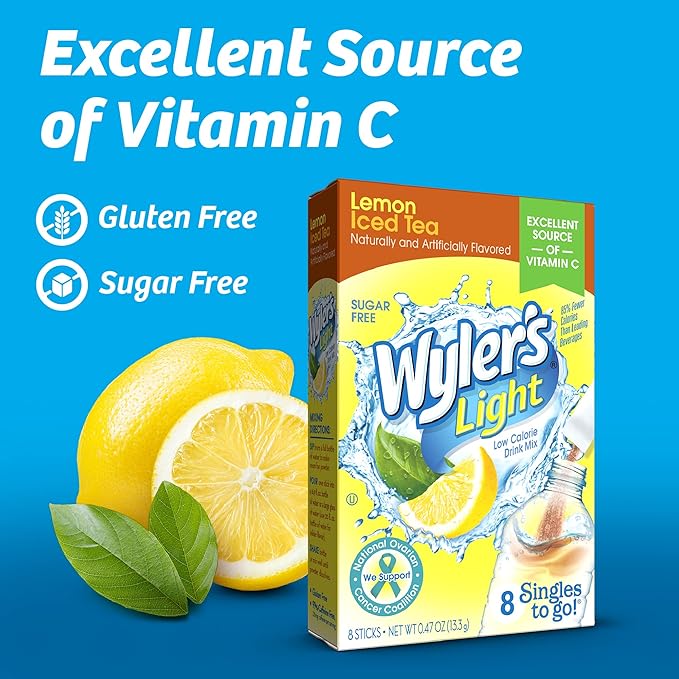 Wyler's Light Singles To Go Powder Packets, Water Drink Mix, Lemon Iced Tea, 96 Single Servings (Pack of 12)