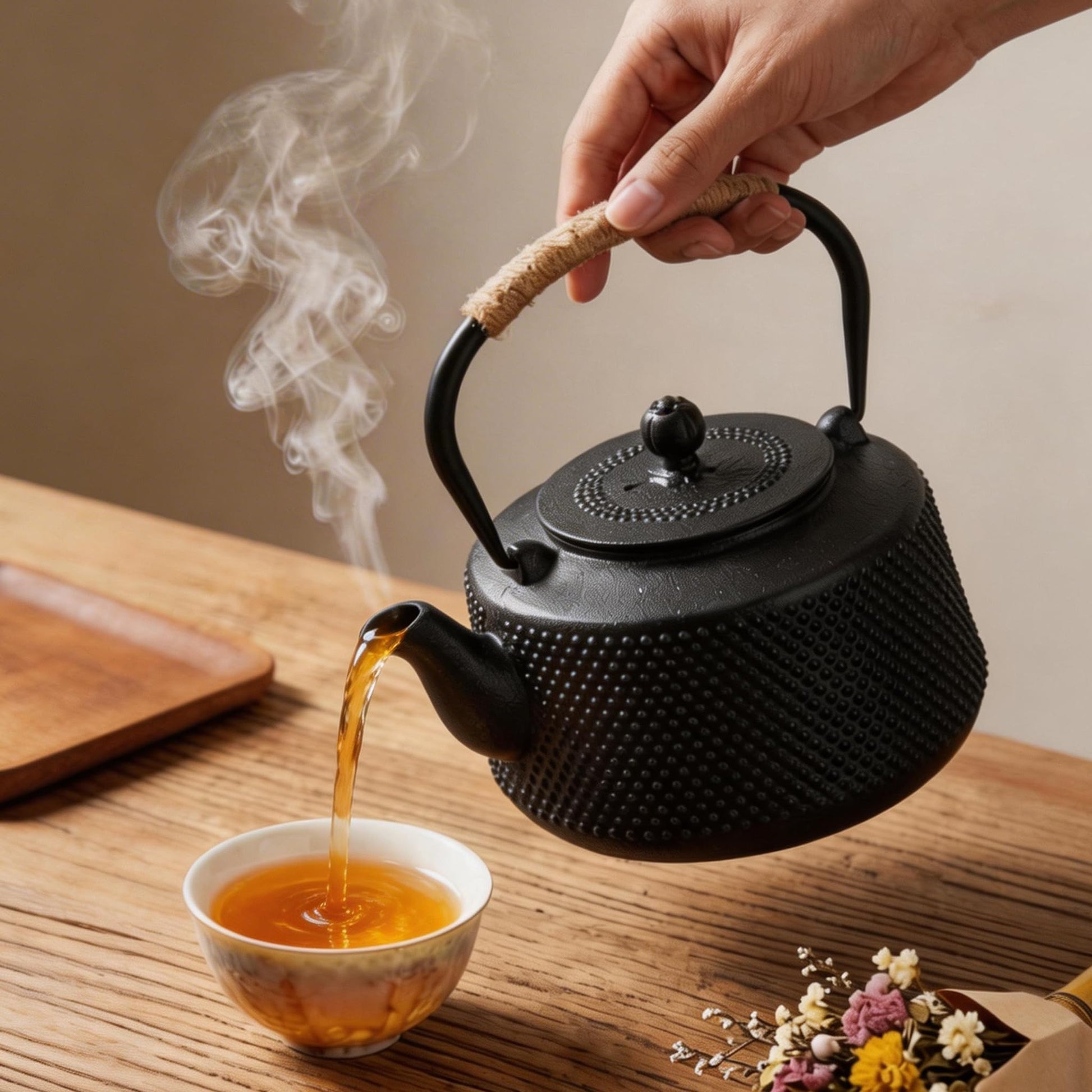 SECHUDO 54oz Hobnail Cast Iron Teapot for Stovetop, Tea Kettle with Infuser for Loose Leaf, Tea Pot
