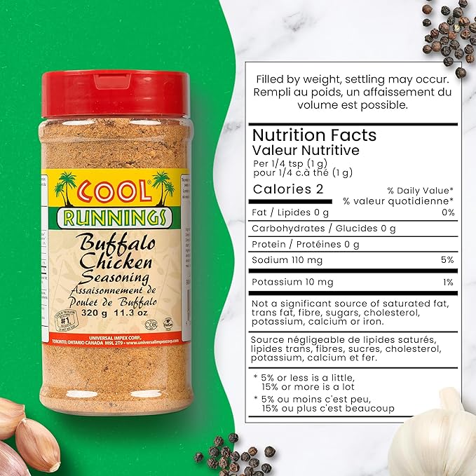 Cool Runnings Buffalo Chicken Seasoning 320g - Bold and Tangy Spice Blend for Grilling Meats, and Roasting Chicken, Perfect for Wings and BBQ