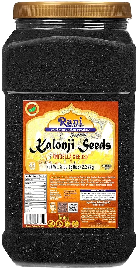 Rani Kalonji (Black Seed, Nigella Sativa, Black Cumin) Seeds 80oz (5lbs) 2.27kg Bulk PET Jar ~ All Natural | Gluten Friendly | NON-GMO | Kosher | Vegan | Indian Origin