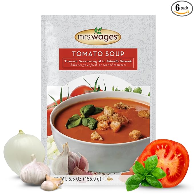 Mrs. Wages Tomato Soup Seasoning Mix, Easy-To-Use, Simple Homemade Tomato Soup, Great Flavor, Easy To Freeze or Serve Fresh, Naturally Flavored, 5.5 oz Packet (Value Pack of 6)