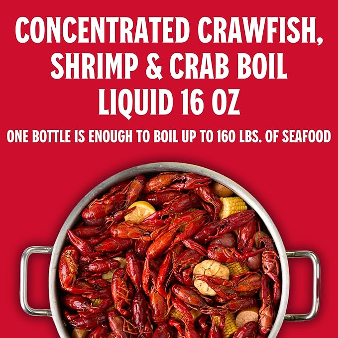 Louisiana Fish Fry Products Crawfish, Shrimp & Crab Concentrated Liquid Boil Seasoning - Spicy & Delicious Seafood Complete Seasoning - Low Salt Cajun Seasoning 16 oz (Pack of 1 Bottle)