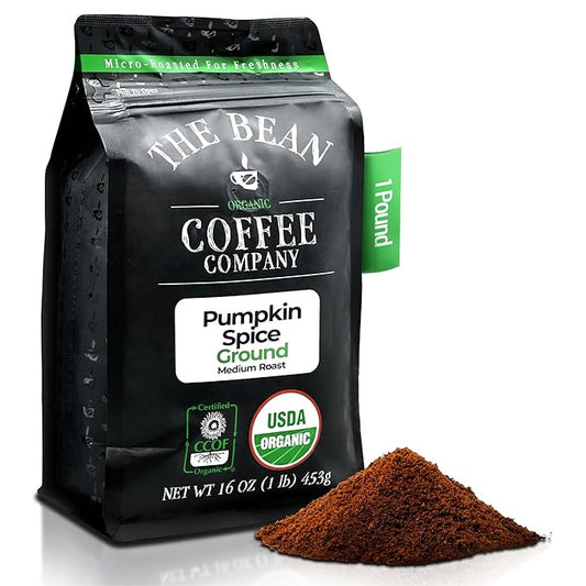 The Bean Organic Coffee Company Pumpkin Spice, Medium Roast, Ground Coffee, 16-Ounce Bag,Café