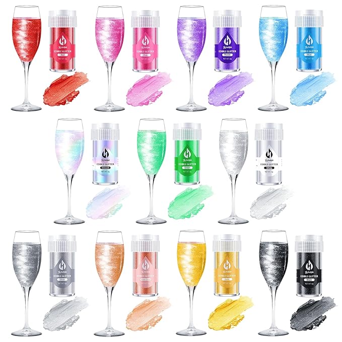 Gold Edible Glitter ??6g Luster Dust Drink Glitter, Food Grade Shimmer Powder for Cocktails, Cakes, Beverages, Chocolate & Candy
