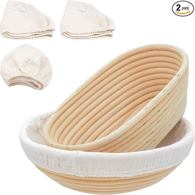 Banneton Bread Proofing Basket,9 Inch Round + 9.8 Inch Oval Sourdough Proofing Baskets with Liner,Dough Proofing Bowls,Made of Natural rattan,for Sourdough Bread Baking Supplies
