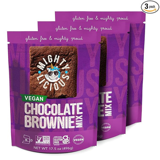Mightylicious Chocolate Brownie Mix (Plant Based) ??Gluten-Free ??Non-GMO ??Egg-Free ??Kosher ??Dairy-Free ??Allergen Friendly ??Preservative Free ??Ideal for Baking ??3-Pack (52.5oz Total, 3.3lbs)