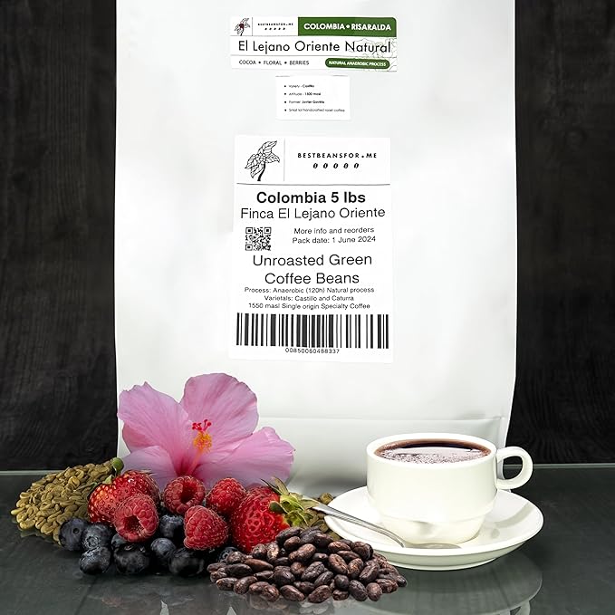 Single Origin Unroasted Green Coffee Beans, From Colombia, Specialty Grade, Finca Portezuel, Bourbon and Caturra Varietals (5 lbs, Colombia Honey Process)