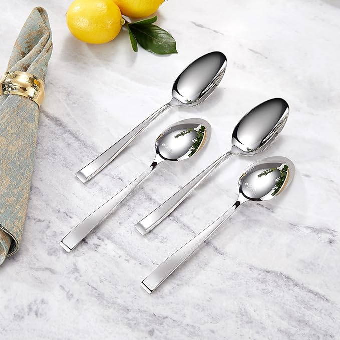 KEAWELL Premium Imperial 4-Piece 7.6 inch Spoon Set ??Heavy Duty 18/10 Stainless Steel Flatware with Smooth Rounded Edges, Dishwasher Safe for Sophisticated Dining (4, Dinner Spoons)