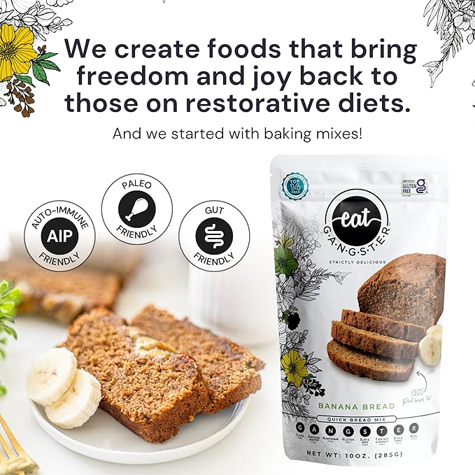 eat G.A.N.G.S.T.E.R. Vegan Banana Bread Mix, Allergy-Friendly Baking Mix, Grain-Free, No Dairy, Nuts, Gluten, Dairy, For Paleo & AIP Diets, Delicious Loaf, Doughnuts, Breakfast, Healthy Snack, Dessert