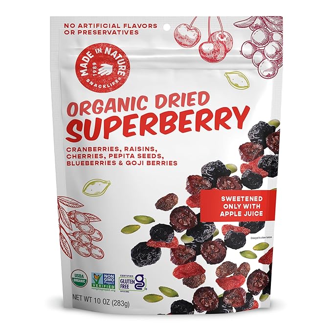 Made In Nature Organic Superberry Fruit Fusion, 10 Ounce (Pack of 1) ??Fruit and Nut Trail Mix, Non-GMO, Unsulfured, Gluten Free