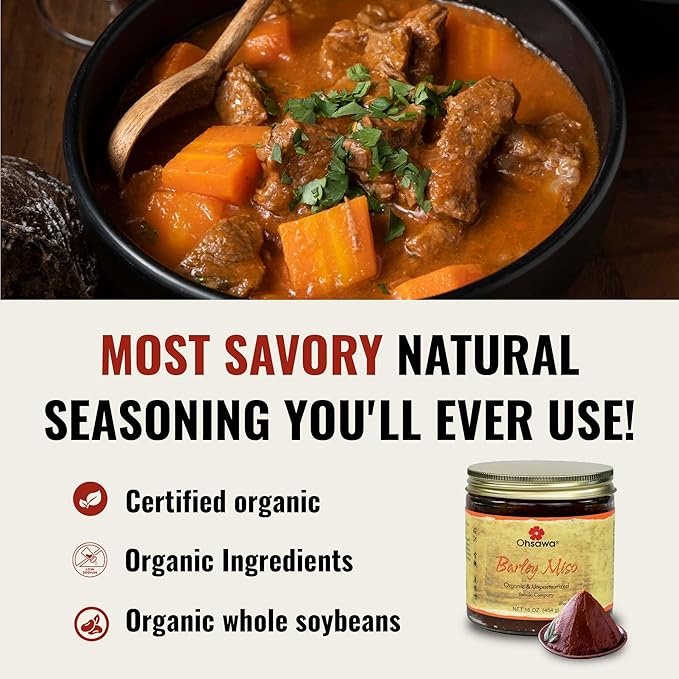 Ohsawa Yamaki - Organic 2-Year Unpasteurized Barley Miso, Macrobiotic, Vegan, Kosher, Fermented Soybean Paste, Rich Flavor, Traditional - 1 Lb