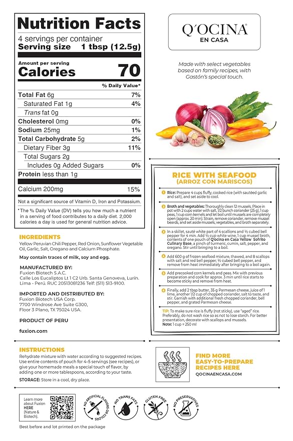 Yellow Sofrito Base by Gastón Acurio for Latinoamerican Recipes, Gluten Free Taco Seasoning with Ají Amarillo & Mirasol, No Preservatives, No Artificial Flavors, No Trans Fat, Q?™ocina en Casa, 1.79oz