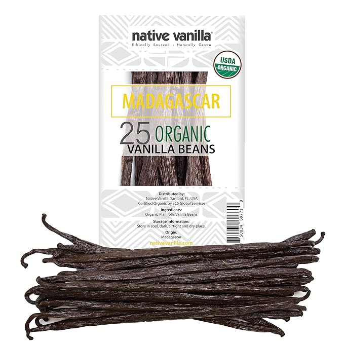 25 Organic Madagascar Vanilla Beans - Gourmet Grade A Premium Vanilla Pods - For Vanilla Extract & Baking - For Cooking, Desserts & More - 100% Vegan & Kosher - Non-GMO & Gluten-Free - Native Vanilla