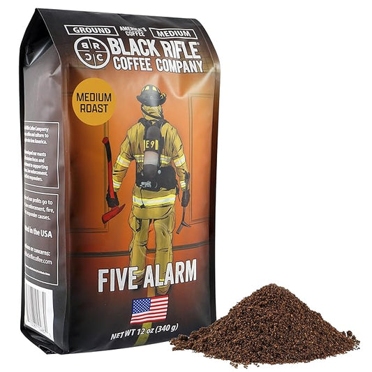 Black Rifle Coffee Company Ground Coffee Medium Roast - Roasted Blend Made from Pure Arabica Beans - Colombian & Brazilian Beans - Veteran Founded & American Made (Five Alarm, 12oz Bag)