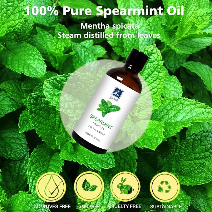 Spearmint Essential Oil, 100% Pure Undiluted Spearmint Oil for Skin, Hair, Aromatherapy - 100ml/3.38 oz