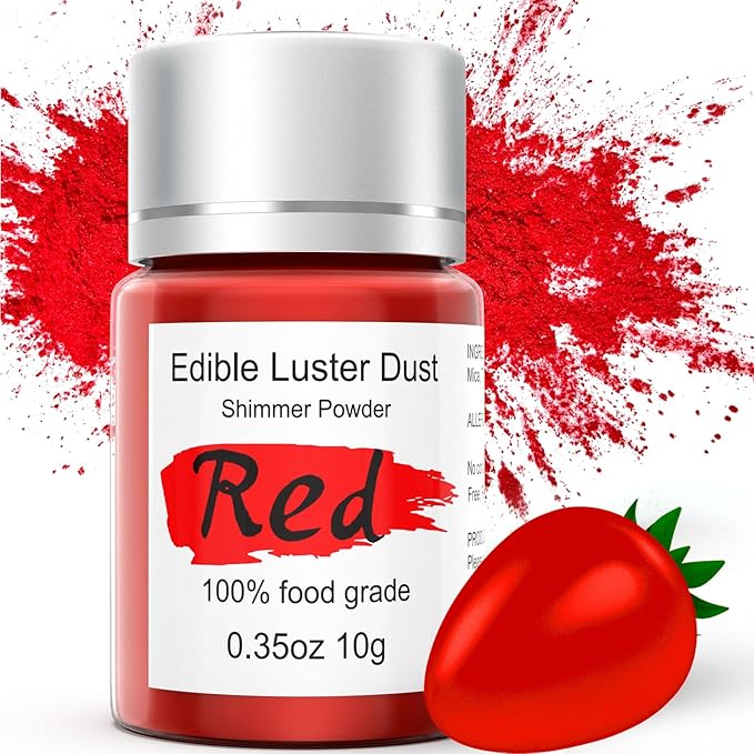 Red Luster Dust Edible for Cake Decorating ??0.35oz Colaele Gold Shimmering Edible Glitter Dust for Chocolates, Metallic Food Coloring Powder for Edible Glitter for Drinks Cocktails, No Gluten,Vegan