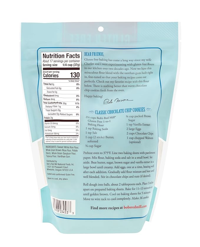 Bob's Red Mill Gluten Free 1 to 1 Baking Flour, 22oz (Pack of 4) - Non GMO, Vegan, Kosher