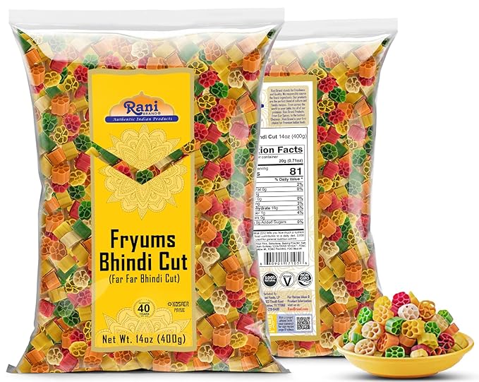 Rani Far Far / Fryums (Wheat & Tapioca Pellet) Bhindi Shape 14oz (400g) ~ Vegan, Kosher, Uncooked, Used to Make Papad, Bhungra / Chip Snack