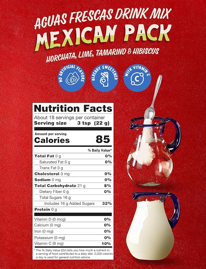 Klass Aguas Frescas | Drink Mix Mexican Variety Pack | Horchata Limeade Hibiscus & Tamarind Drinks | Flavors From Natural Sources, No Artificial Flavors, With Vitamin C (Makes 7 to 9 Quarts) 14.1 Oz Family Pack (4-Pack)