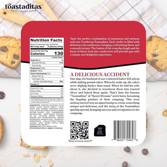 Toastaditas Cranberry Toasted Cookies, Natural Ingredients, No Artificial Flavors, Ideal for Coffee or Tea pairing, Snacks for kids and adults (6 oz Pack, Cranberry)