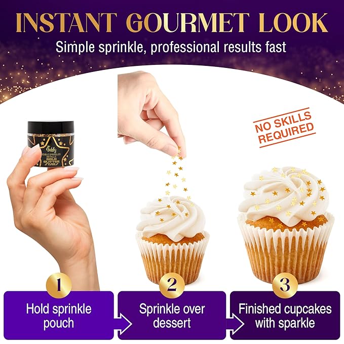 Goldz Edible Star Glitter ??Metallic Edible Stars for Cake Decorating, Cake Decorations, Gold Star Sprinkles for, Gold Flakes ??Dessert Toppers for Cakes, Cupcakes, Flakes and Cookies, 5grams
