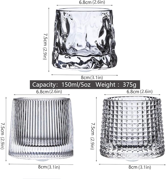 Crystal Whiskey Glasses 5 OZ Set of 3, Rotatable Old Fashioned Glasses, Tumbler Rocks Bar Glass for Drinking Bourbon, Scotch, Cocktails, Cognac竊늆mall Sizeç«?,<div>