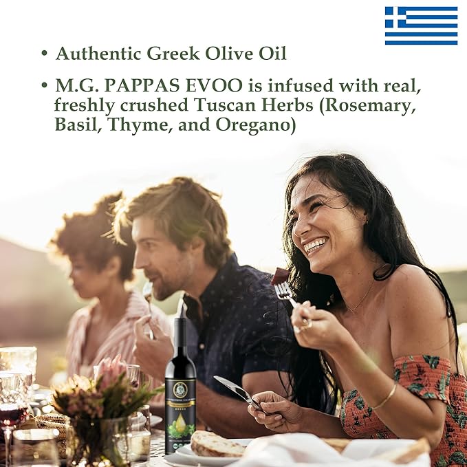 M.G. PAPPAS High Polyphenol Tuscan Herb Infused Olive Oil Extra Virgin - Over 500mg/kg - Unfiltered First Cold Pressed Greek EVOO - Award Winning - Salads Dipping Cooking Baking